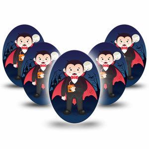 ExpressionMed Thirsty Vampire Medtronic Guardian Enlite Universal Oval 5-Pack Spooky Fun Vampire Plaster Continuous Glucose Monitor Design