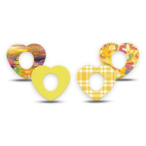 ExpressionMed Sunlit Yellow Dexcom G7 and Dexcom Stelo Glucose Biosensor System Heart, 4-Pack Tape bright yellow flowers Fixing Ring Tape for Continuous Glucose Monitor