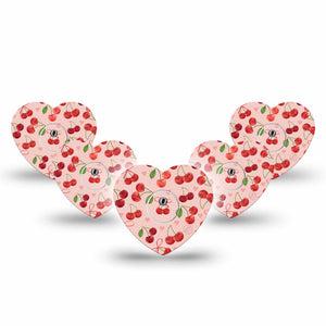 ExpressionMed Cherries Freestyle Libre 3 and Libre 3 Plus Heart Shape Tape, 5-Pack Tape and 5-Pack Sticker Red Fruit, Patch CGM Design