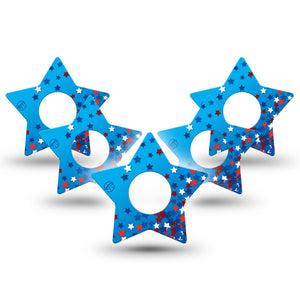 ExpressionMed Confetti Stars Infusion Set Star Shape Tape 10-Pack Tape United States Inspired Star Confetti, Fixing Ring Patch Continuous Glucose Monitor Design