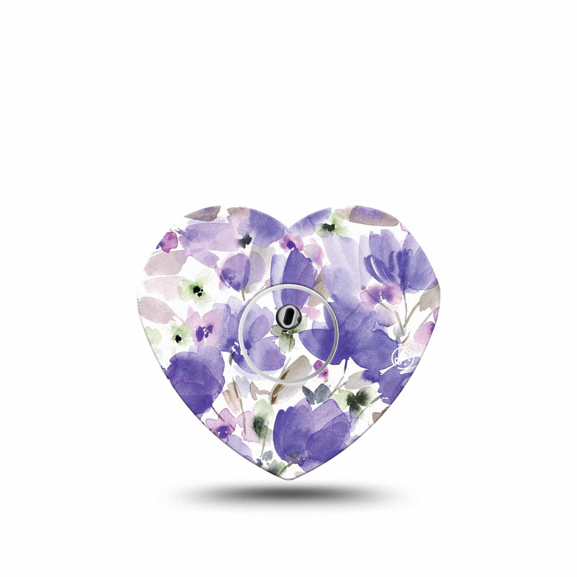 ExpressionMed Italian Blooms Freestyle Libre 3 Heart Shape Tape Single Tape and Single Sticker Soft Purple Florals Patch CGM Design