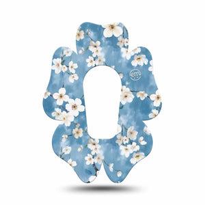 ExpressionMed Cherry Blossom Dexcom G6 Flower Shape Tape Single Tape Sky Blue White Flowers, Adhesive Patch Continuous Glucose Monitor Design