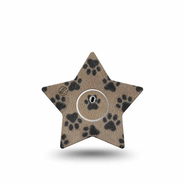 ExpressionMed Fuzzy Pawprints Freestyle Libre 3 and Libre 3 Plus Star, Single Tape and Single Sticker Textile inspired  Fixing Ring Tape for CGM