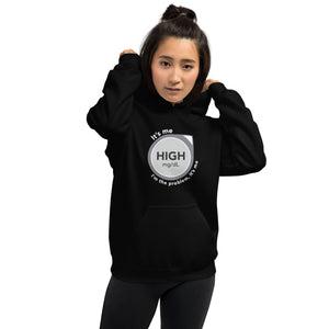 ExpressionMed High, I'm the Problem Unisex Hoodie Health tech graphic: CGM symbol with Taylor Swift lyrics overlay