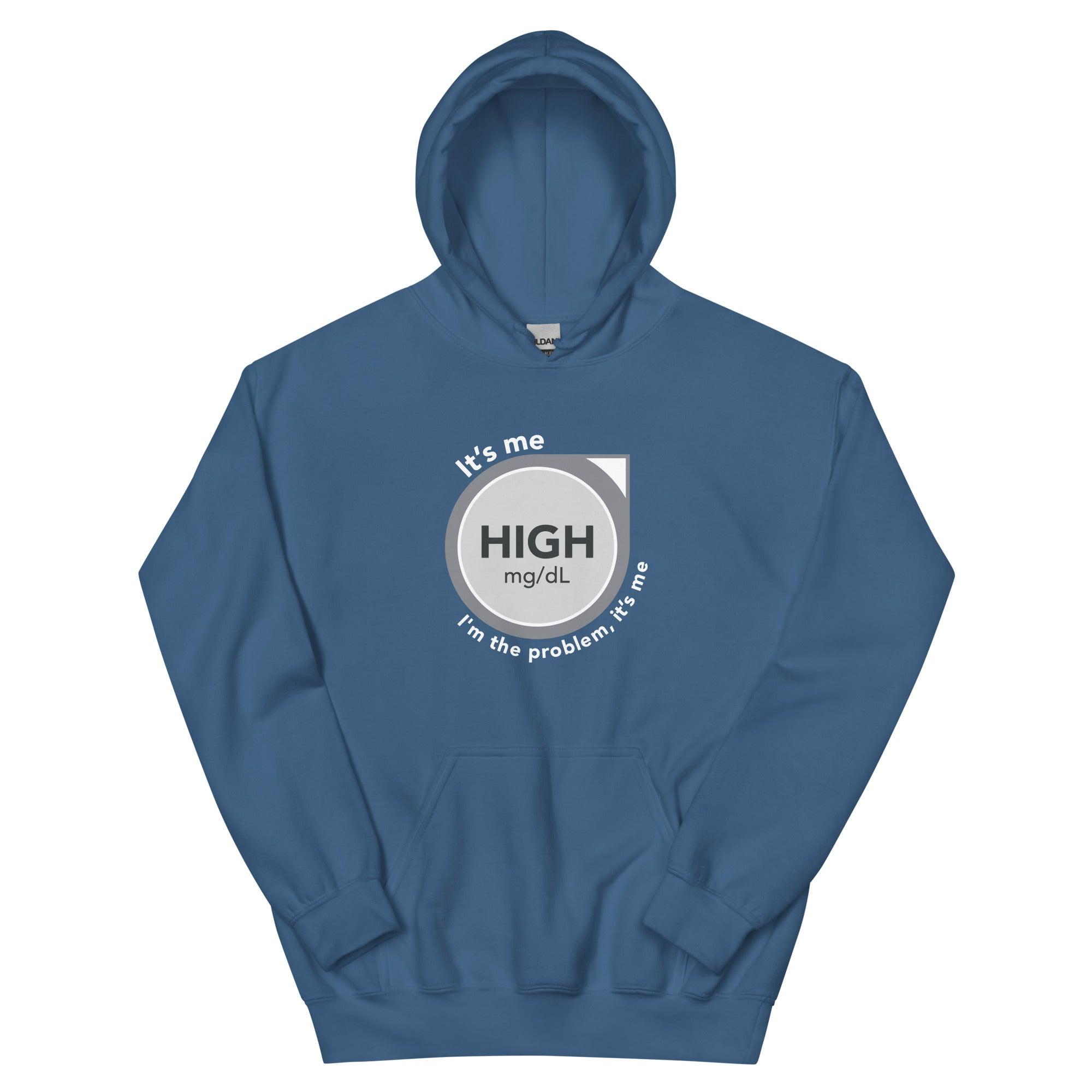 ExpressionMed High, I'm the Problem Unisex Hoodie Continuous Glucose Monitor (CGM) symbol with Taylor Swift 'Anti-Hero' lyrics design