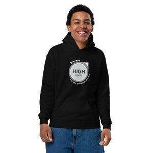 ExpressionMed High, I'm the Problem Youth Heavy Blend Hoodie Symbolic representation of continuous glucose monitoring with a touch of Taylor Swift