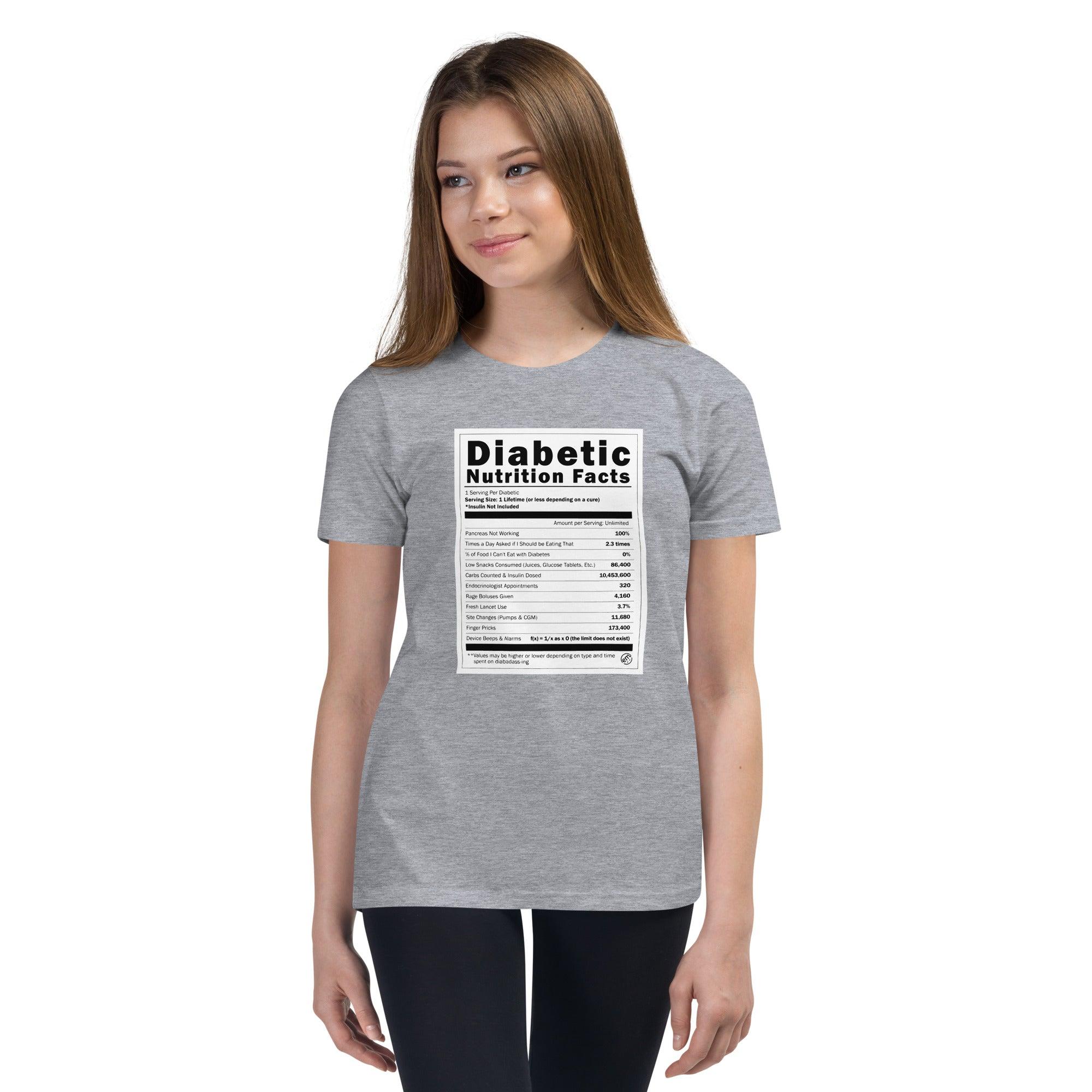 ExpressionMed Diabetic Nutrition Facts Label Youth Short Sleeve T-Shirt  Portion Control,  