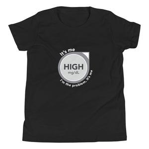 ExpressionMed High, I'm the Problem Youth Short Sleeve T-Shirt Continuous Glucose Monitor (CGM) symbol with Taylor Swift 'Anti-Hero' lyrics design