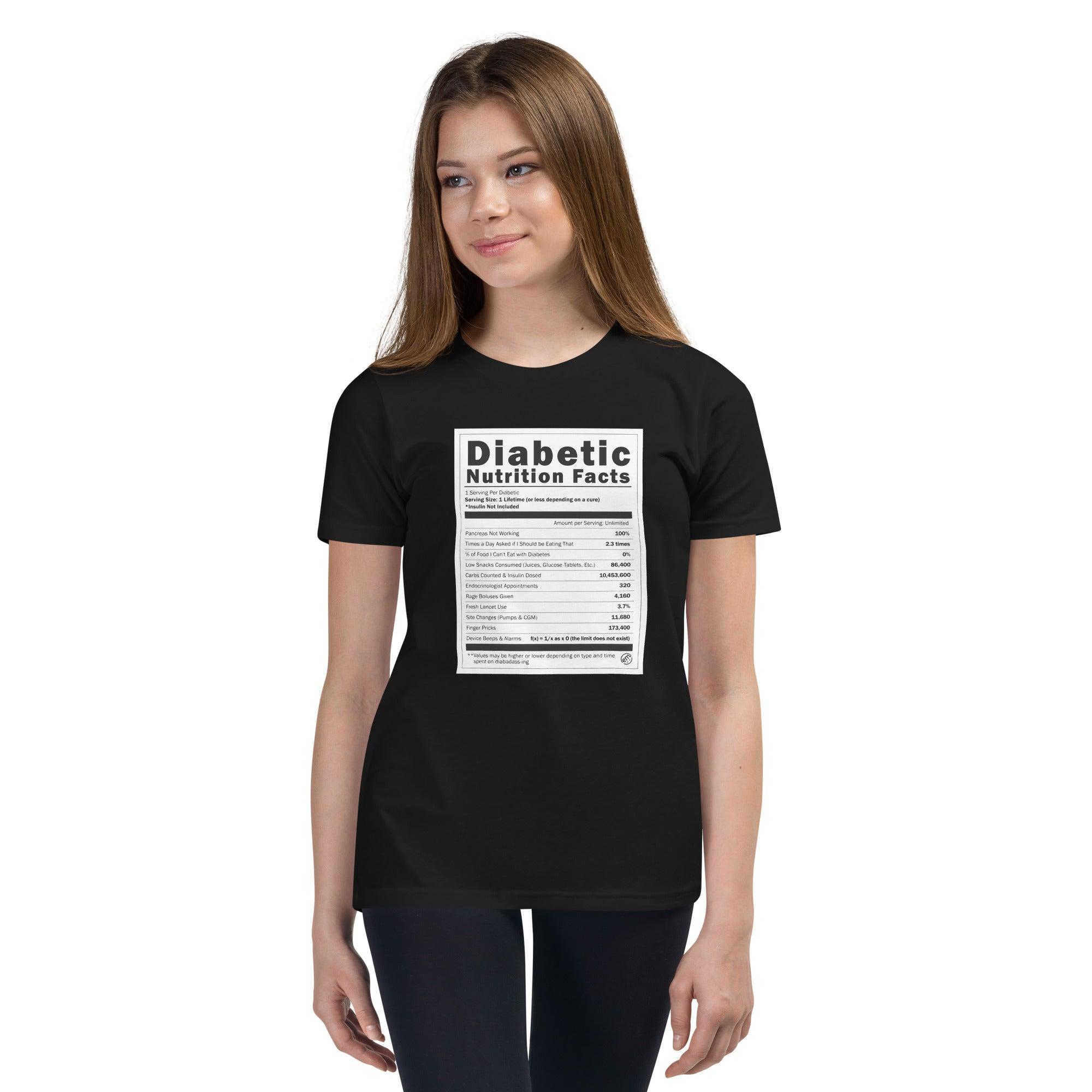 ExpressionMed Diabetic Nutrition Facts Label Youth Short Sleeve T-Shirt  Carb Details,  