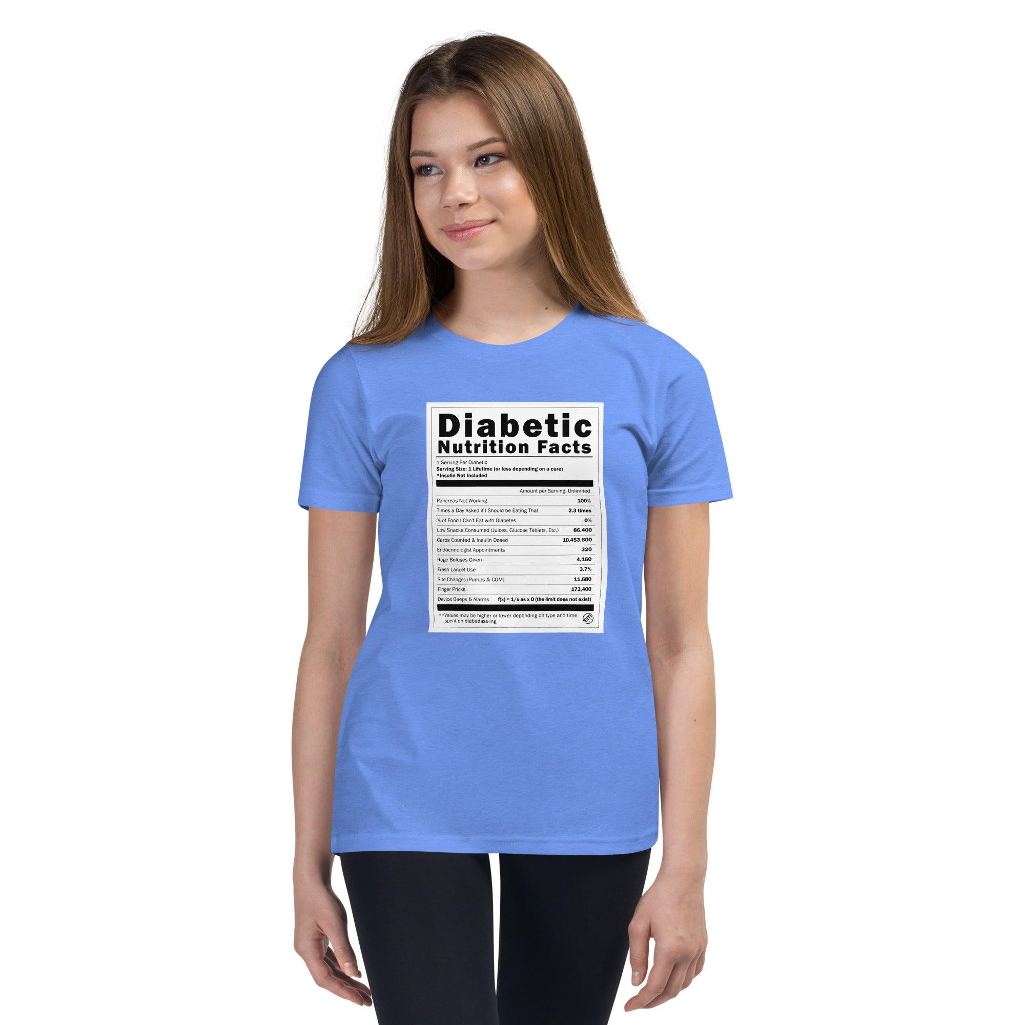 ExpressionMed Diabetic Nutrition Facts Label Youth Short Sleeve T-Shirt  Carb Information,  