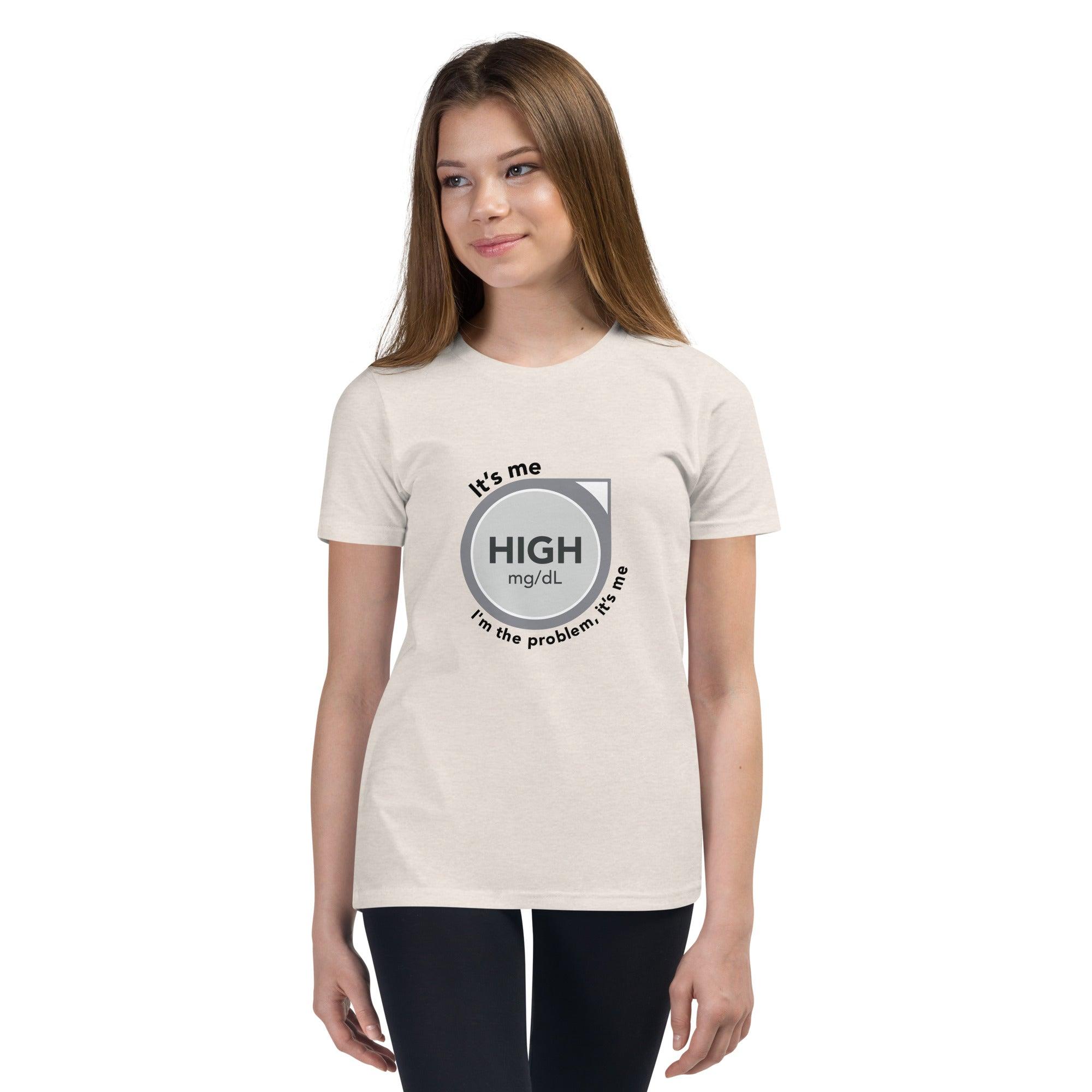 ExpressionMed High, I'm the Problem Youth Short Sleeve T-Shirt Symbolic representation of continuous glucose monitoring with a touch of Taylor Swift