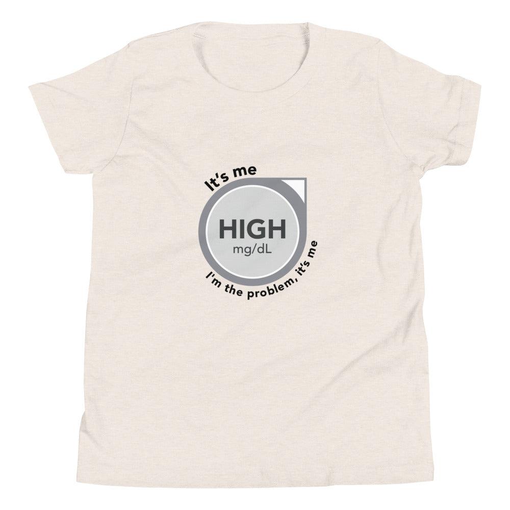 ExpressionMed High, I'm the Problem Youth Short Sleeve T-Shirt Taylor Swift-inspired design incorporating CGM glucose monitor symbolism