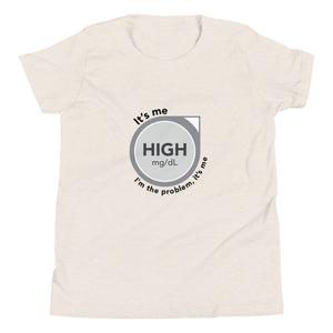 ExpressionMed High, I'm the Problem Youth Short Sleeve T-Shirt Taylor Swift-inspired design incorporating CGM glucose monitor symbolism