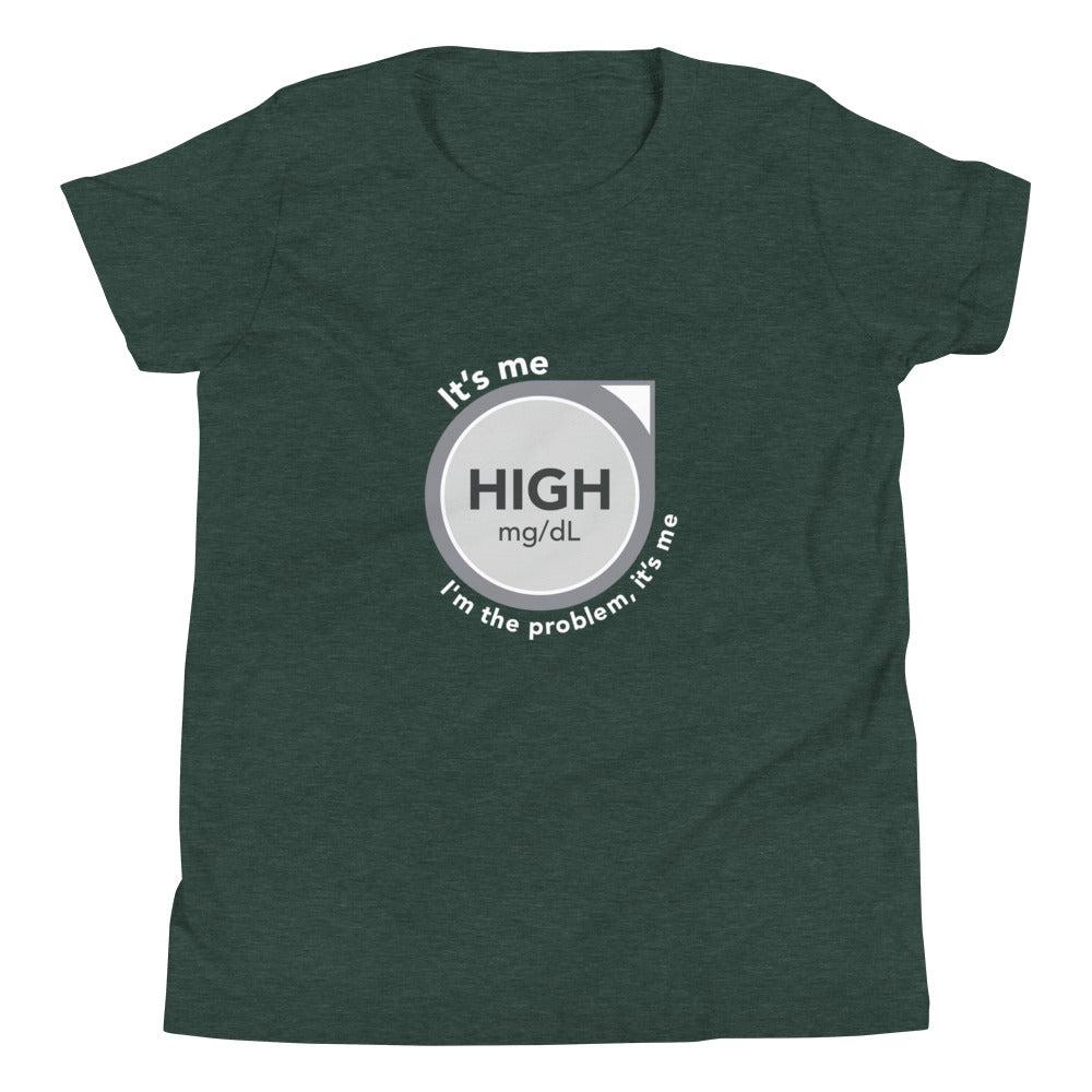 ExpressionMed High, I'm the Problem Youth Short Sleeve T-Shirt Taylor Swift-inspired design incorporating CGM glucose monitor symbolism