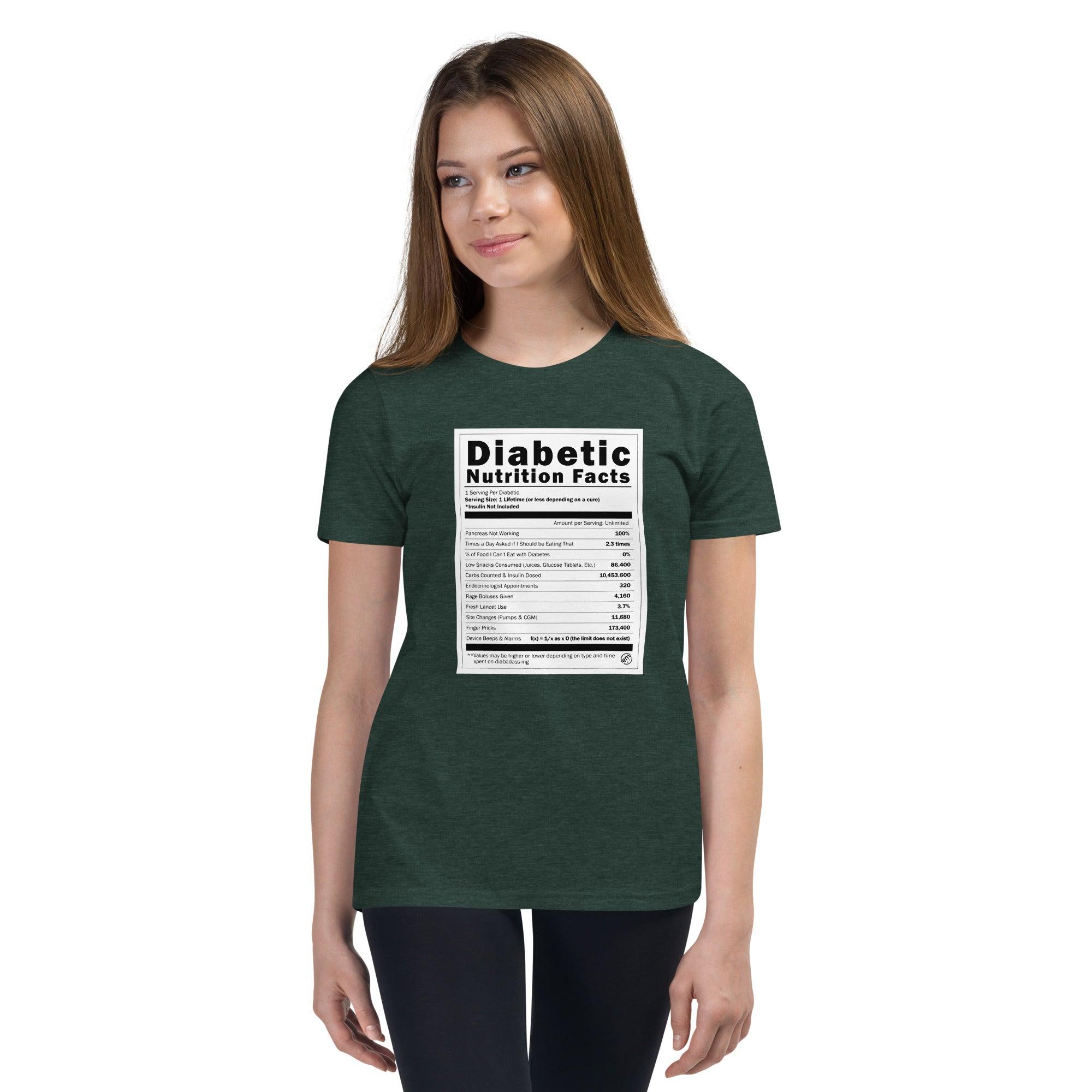 ExpressionMed Diabetic Nutrition Facts Label Youth Short Sleeve T-Shirt  Food Facts,  