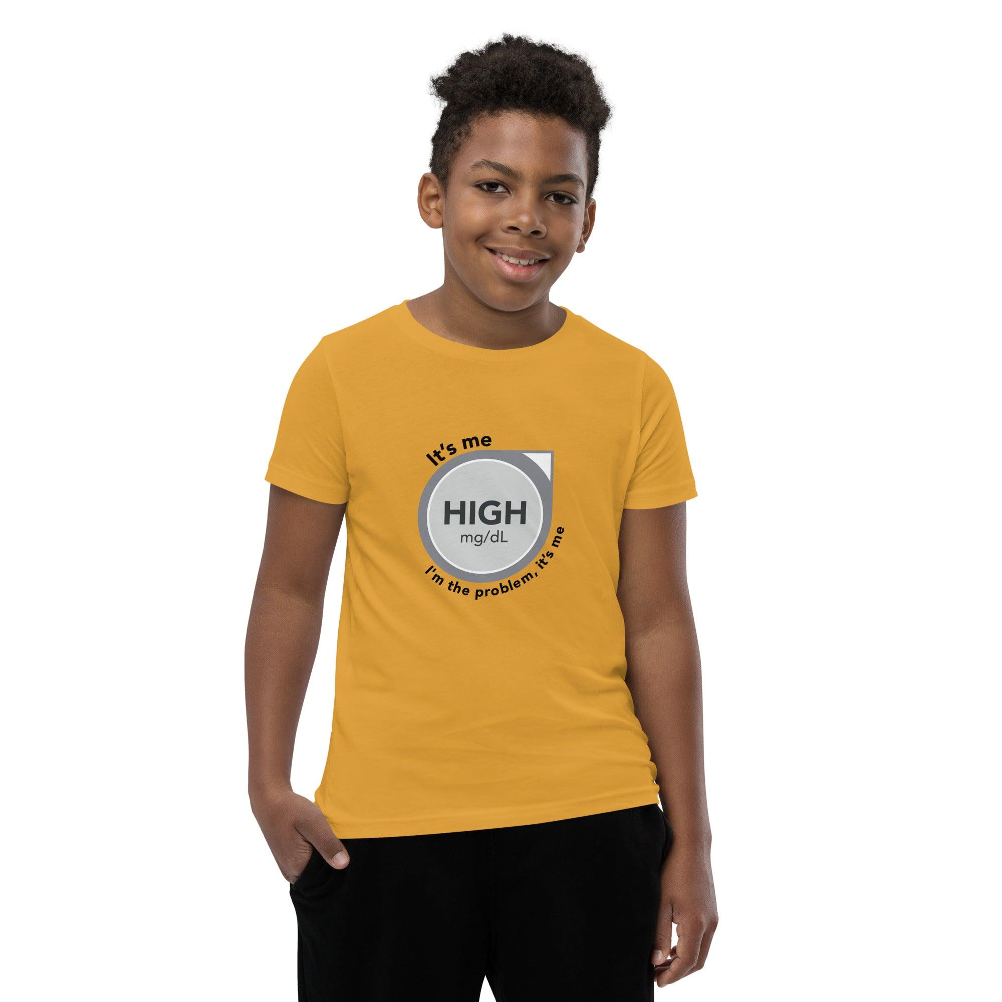 ExpressionMed High, I'm the Problem Youth Short Sleeve T-Shirt Symbolic representation of continuous glucose monitoring with a touch of Taylor Swift