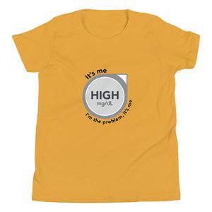 ExpressionMed High, I'm the Problem Youth Short Sleeve T-Shirt Health tech graphic: CGM symbol with Taylor Swift lyrics overlay