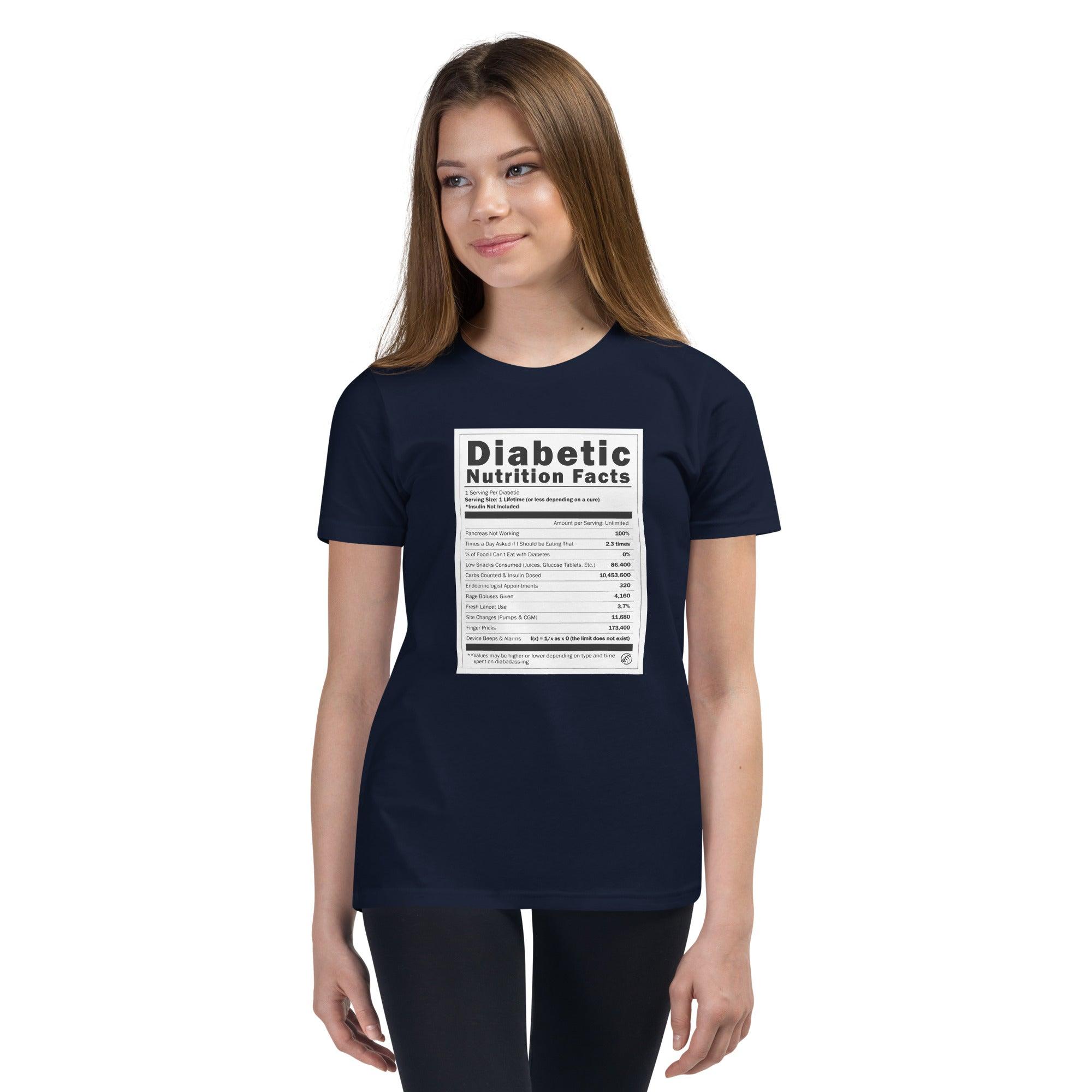 ExpressionMed Diabetic Nutrition Facts Label Youth Short Sleeve T-Shirt  Diabetes Guide,  