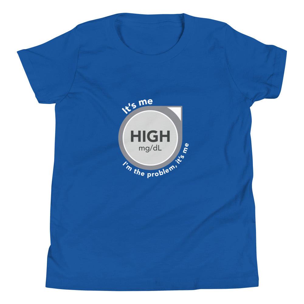 ExpressionMed High, I'm the Problem Youth Short Sleeve T-Shirt Health tech graphic: CGM symbol with Taylor Swift lyrics overlay