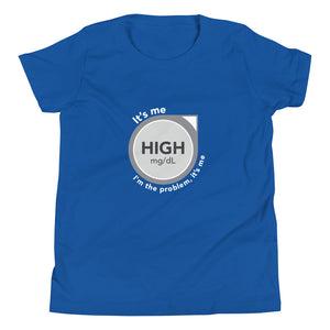 ExpressionMed High, I'm the Problem Youth Short Sleeve T-Shirt Health tech graphic: CGM symbol with Taylor Swift lyrics overlay