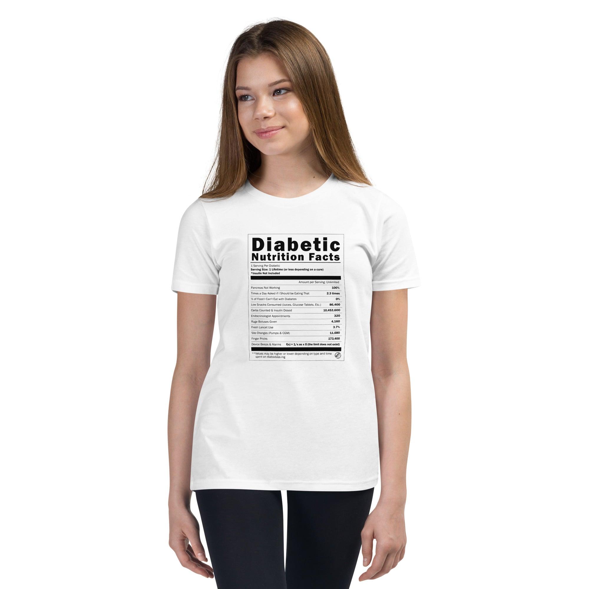 ExpressionMed Diabetic Nutrition Facts Label Youth Short Sleeve T-Shirt  Dietary Facts,  