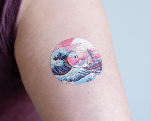 ExpressionMed, Great Wave Libre 3 Transmitter Sticker, Single Tape, Arm Wearing Wave Themed CGM Adhesive Patch Design