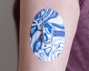 ExpressionMed, Blue Marble Dexcom G6 Tape, Single Tape and Single Sticker, Arm Wearing Marble Themed CGM Adhesive Patch Design