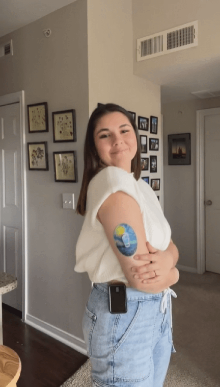 ExpressionMed Starry Nights Dexcom G6 Tape, Single Tape and Single Sticker, Woman Wearing Starry Nights Themed CGM Adhesive Patch Design