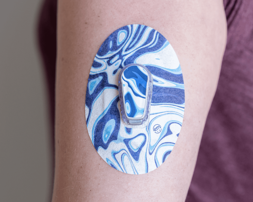 ExpressionMed, Blue Marble Dexcom G6 Transmitter Sticker, Single Tape and Single Sticker, Arm Wearing Marble Themed CGM Adhesive Patch Design