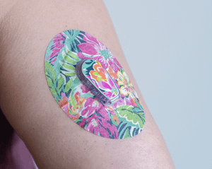 ExpressionMed, Tropic Burst Dexcom G6 Transmitter Sticker, Single Tape and Single Sticker, Arm Wearing Floral Themed CGM Adhesive Patch Design