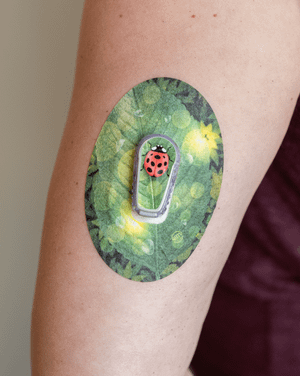 ExpressionMed, Dewey Leaf Lady Bug Dexcom G6 Sticker, Single Tape and Single Sticker, Arm Wearing Insect Themed CGM Adhesive Patch Design